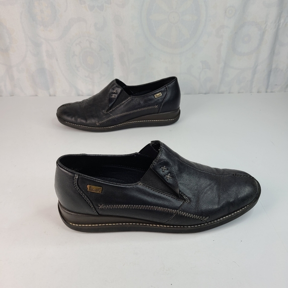 Rieker Shoes - Rieker Antistress black leather comfort slip-on wedge loafers women's EUR 38/7.5
